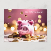 Carte Postale Banque Rose Piggy Avec Pièces (Devant)