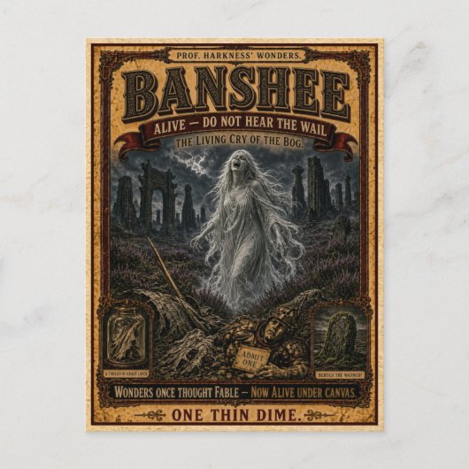 Carte Postale Banshee, Monstre de Cirque Vintage (Devant)
