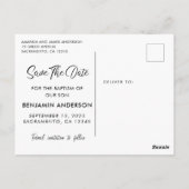 Carte Postale Baptême bleu et or Enregistrer la date (Dos)