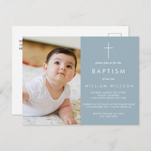 Carte Postale Baptême bleu poussiéreux (Devant / Derrière)