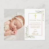 Carte Postale Baptême Christening Verdure Photo Merci (Devant)