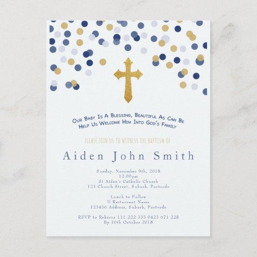 Carte Postale Baptême d'or de bébé (Devant)