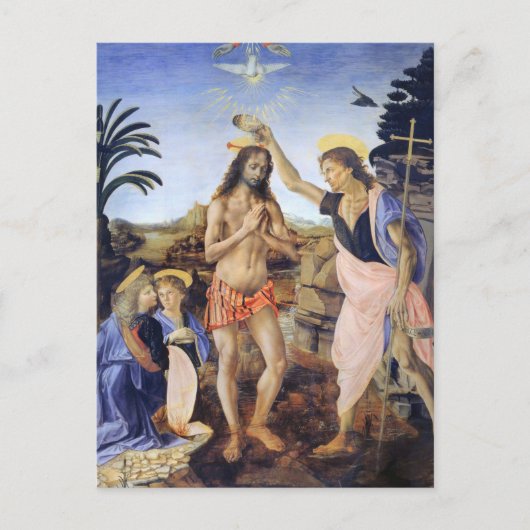 Carte Postale Baptême du Christ par Verrocchio, Léonard de Vinci (Devant)