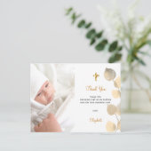 Carte Postale Baptême eucalyptus photo golden merci (Debout devant)