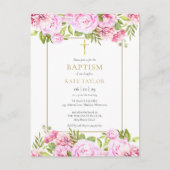 Carte Postale Baptême Floral rose Christening Invitation (Devant)