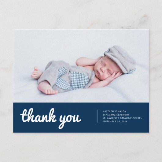 Carte Postale Baptême pour lui Merci photo moderne et simple (Devant)