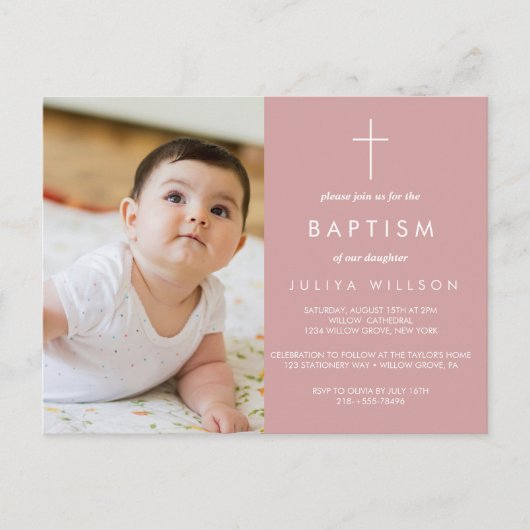 Carte Postale Baptême rose poussiéreux (Devant)