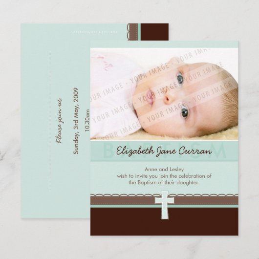 Carte Postale BAPTISME INVITATION :: pure 3 (Devant / Derrière)