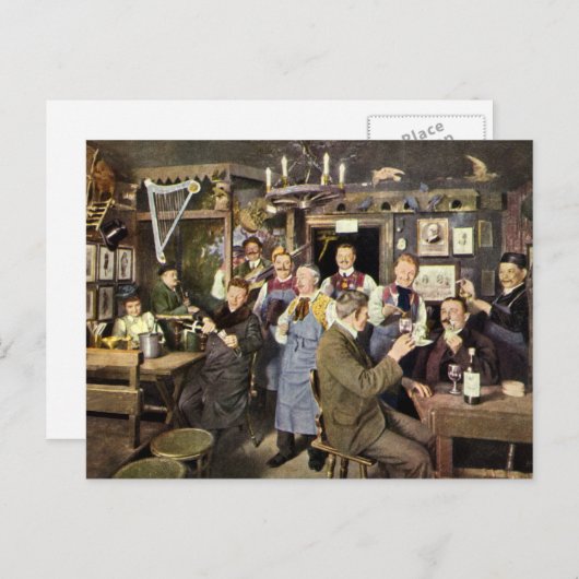 Carte Postale Bar à l'ancienne avec des célébrations populaires, (Devant / Derrière)