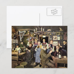 Carte Postale Bar à l'ancienne avec des gens qui célèbrent, une