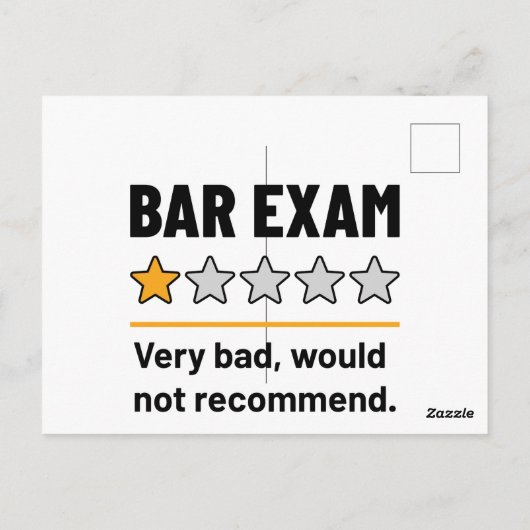 Carte Postale Bar Exam Funny 1 Étoiles Très Mauvais Ne Recommand (Dos)