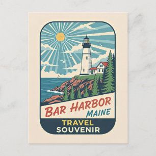 Carte Postale Bar Harbor, Maine Phare Rétro Années 50