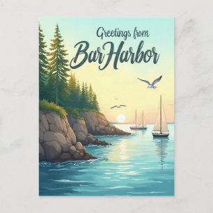 Carte Postale Bar Harbor, Maine Rivages d'Acadia Vintage