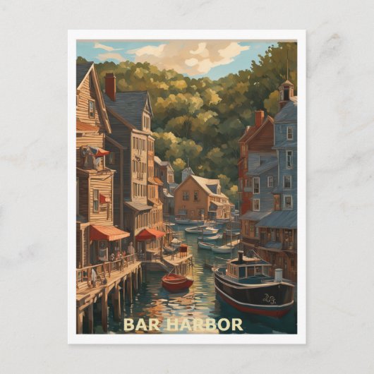 Carte Postale Bar Harbour ME Graphic Art Design (Devant)
