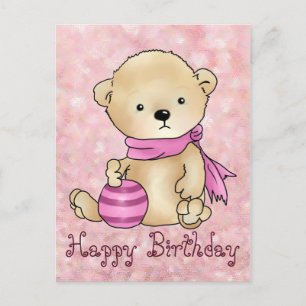 Carte Postale Bär mit Ball, rosa