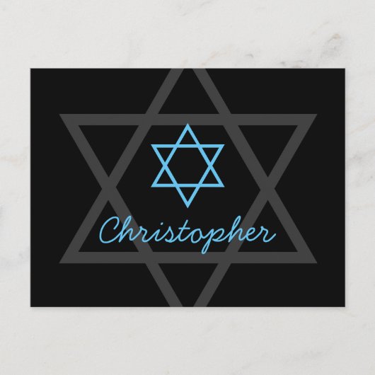 Carte Postale Bar noir et bleu Mitzvah Merci (Devant)