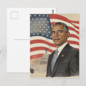 Carte Postale Barack Obama devant le drapeau américain et le Cap (Devant / Derrière)