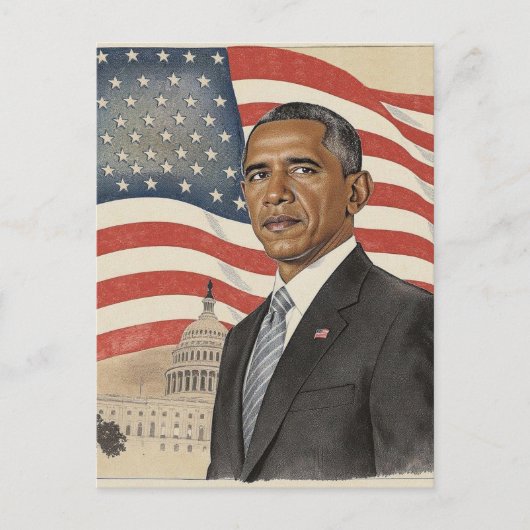 Carte Postale Barack Obama devant le drapeau américain et le Cap (Devant)