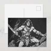 Carte Postale Barbare avec une large épée style graphique encre  (Devant / Derrière)