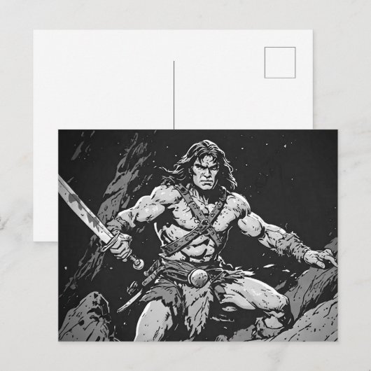 Carte Postale Barbare avec une large épée style graphique encre  (Devant / Derrière)