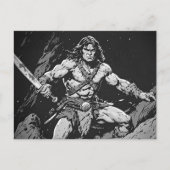 Carte Postale Barbare avec une large épée style graphique encre  (Devant)