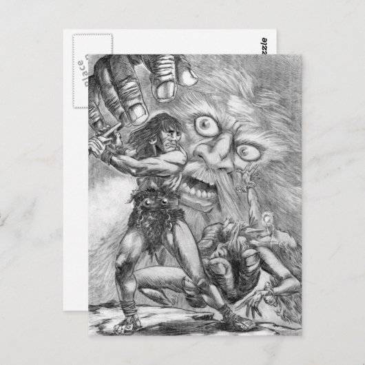 Carte Postale Barbarian vs Wizard, l'épée l'emportera ! ! (Devant / Derrière)