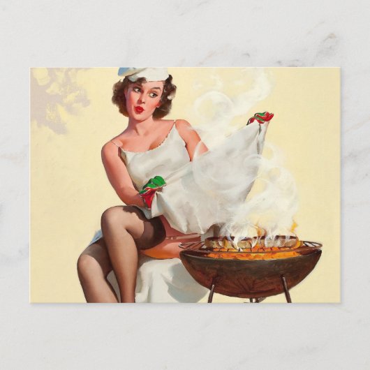 Carte Postale Barbecue Pin-Up Girl (Devant)