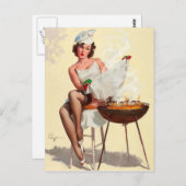 Carte Postale Barbecue Pin-Up Girl (Devant / Derrière)