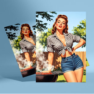 Carte Postale Barbecue Pin-up Vintage