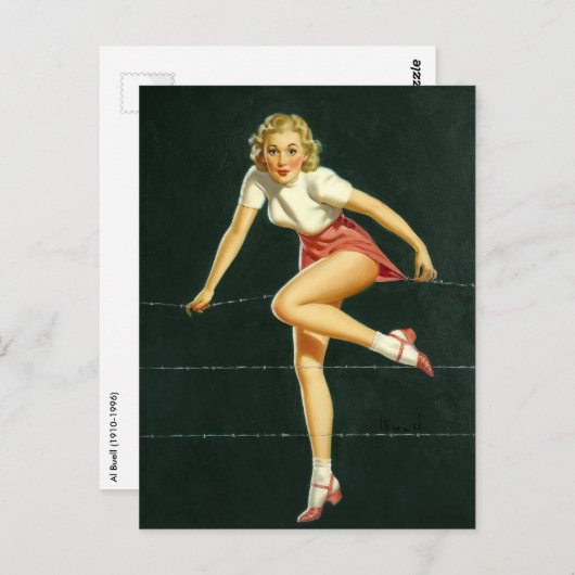 Carte Postale Barbelés clôture PinUp (Devant / Derrière)