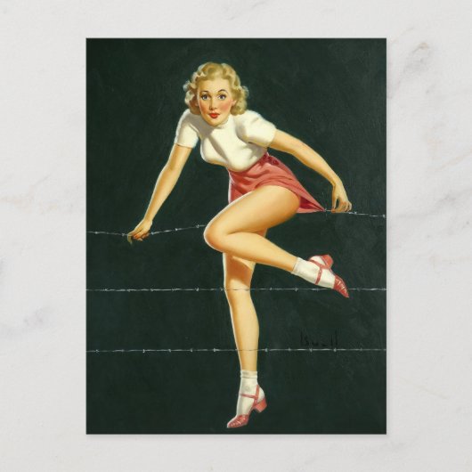 Carte Postale Barbelés clôture PinUp (Devant)