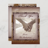 Carte Postale barbelés mariage campagnard occidental merci (Devant / Derrière)