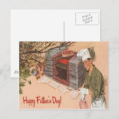 Carte Postale Barbeque BBQ Papa Retro Publicité Vintage Fête des (Devant / Derrière)