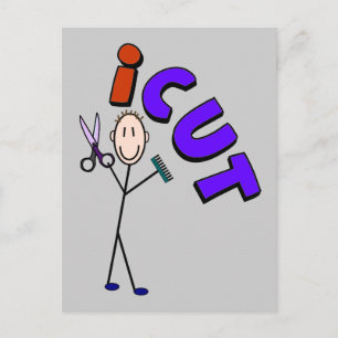 Carte Postale Barber Stick design personne "icut"