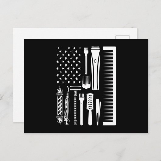 Carte Postale Barber Tools American Flag (Devant / Derrière)