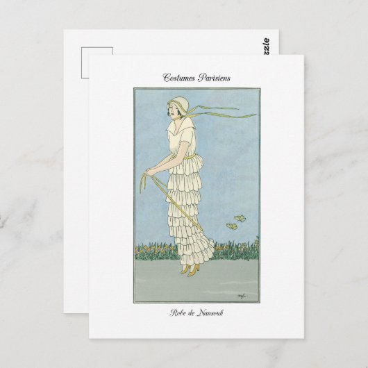 Carte Postale Barbier Fine Art Fashion Illustration Robe Nansouk (Devant / Derrière)