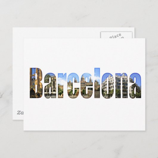 Carte Postale Barcelone avec attractions touristiques en lettres (Devant / Derrière)