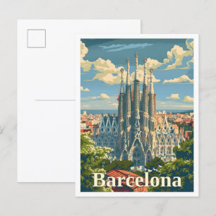 Carte Postale Barcelone Espagne Art Vintage voyage élégant