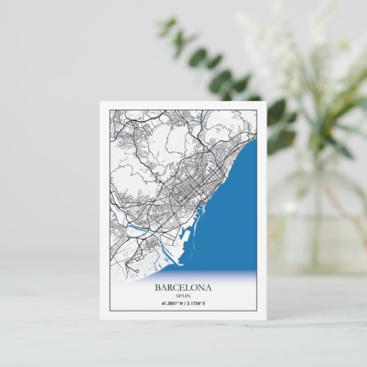 Carte Postale Barcelone Espagne City Map Voyage Simple Minimal (Debout devant)