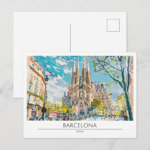 Carte Postale Barcelone Espagne Illustration d'art vintage Voyag