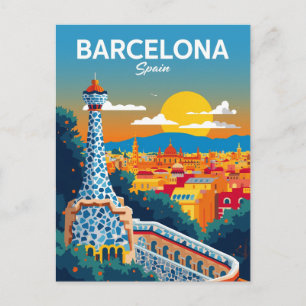 Carte Postale Barcelone Espagne Parc Guell Voyage Vintage