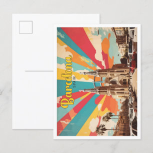 Carte Postale Barcelone Espagne Pop Art Voyage Illustration