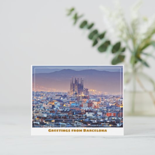 Carte Postale Barcelone Espagne Vue d'ensemble avec Sagrada Fami (Debout devant)