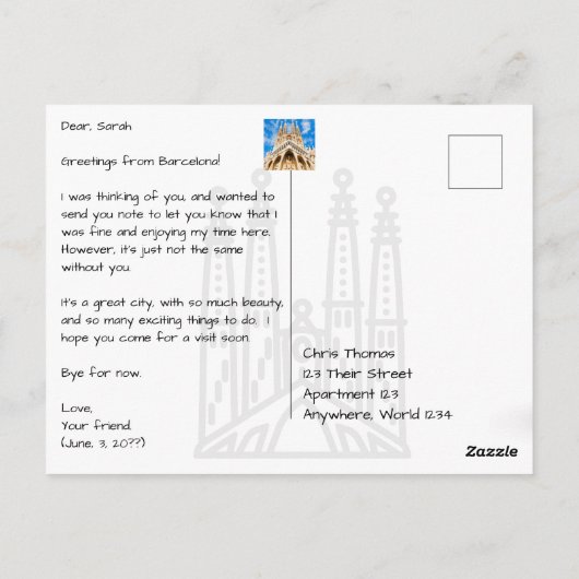 Carte Postale Barcelone Espagne Vue d'ensemble avec Sagrada Fami (Dos)