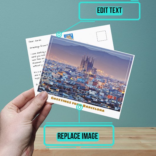 Carte Postale Barcelone Espagne Vue d'ensemble avec Sagrada Fami