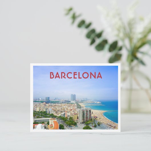Carte Postale Barcelone Espagne Vue sur la ville et la plage (Debout devant)