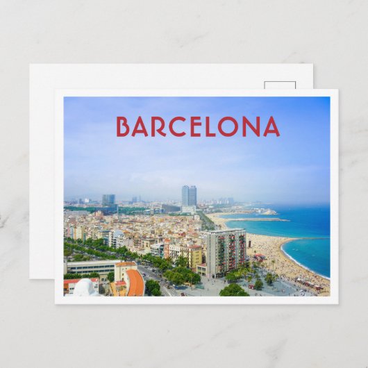 Carte Postale Barcelone Espagne Vue sur la ville et la plage (Devant / Derrière)