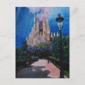 Carte Postale Barcelone Sagrada Familia avec parc et lanterne (Devant)