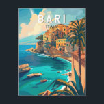 Carte Postale Bari Italie Travel Art Vintage<br><div class="desc">Conception de déplacement vectoriel rétro Bari. Bari est une ville portuaire sur la mer Adriatique et la capitale de la région des Pouilles dans le sud de l'Italie.</div>