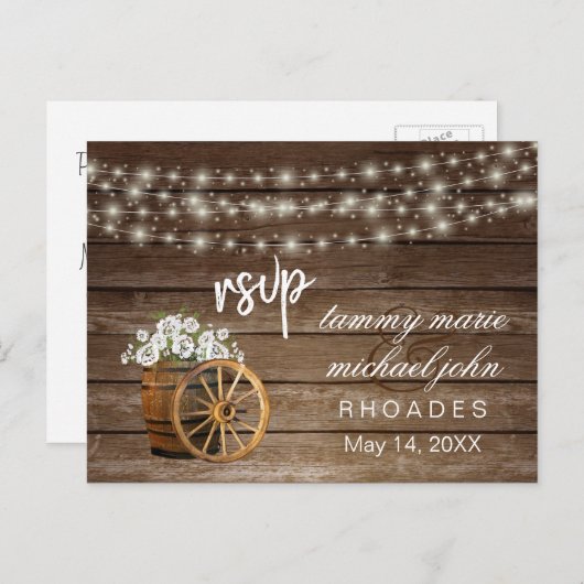 Carte Postale Baril de bois rustique et Fleur blanche (Devant / Derrière)